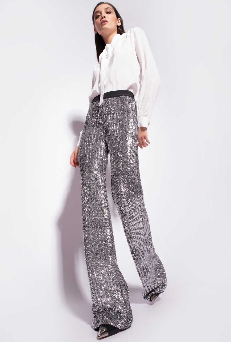 Women's Pinko All-over Sequin Embellishment Pants Metal Silver | Canada-65971049