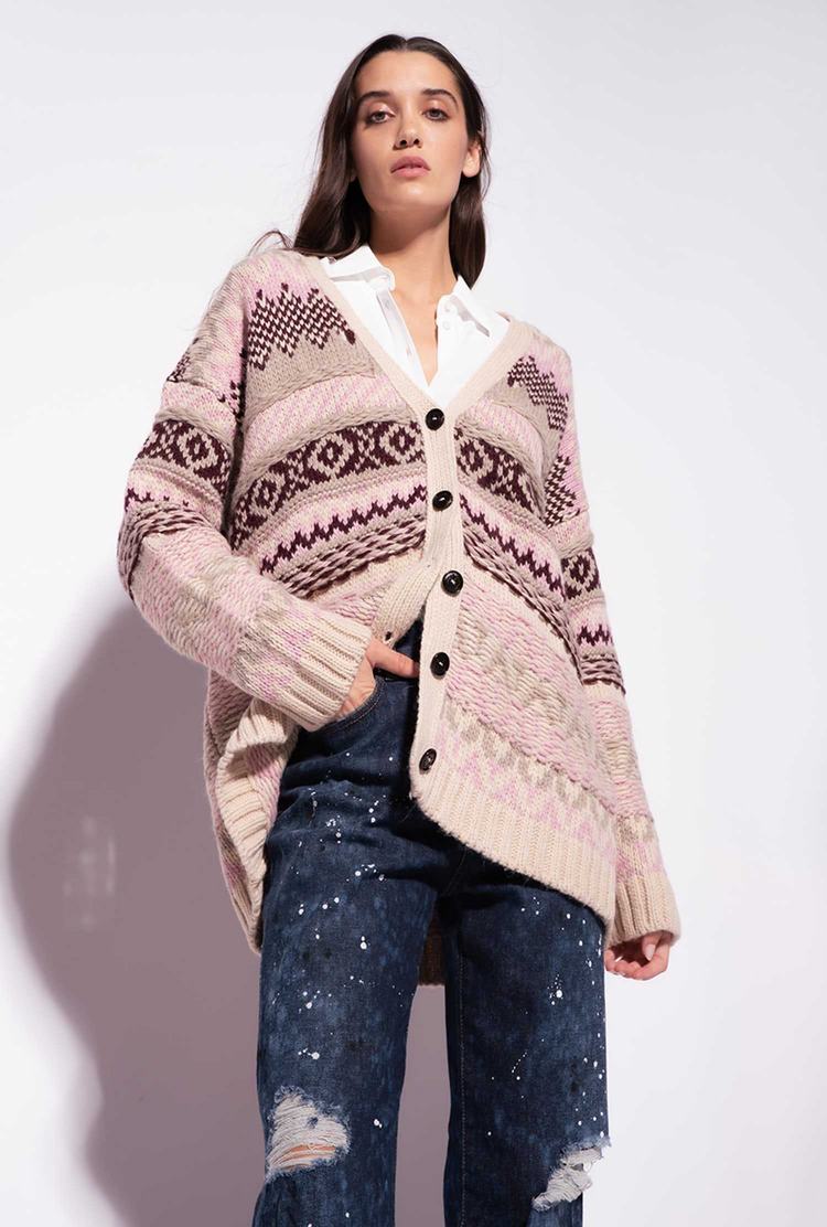 Women's Pinko Alpaca-blend Jacquard Cardigan Gold | Canada-19427039
