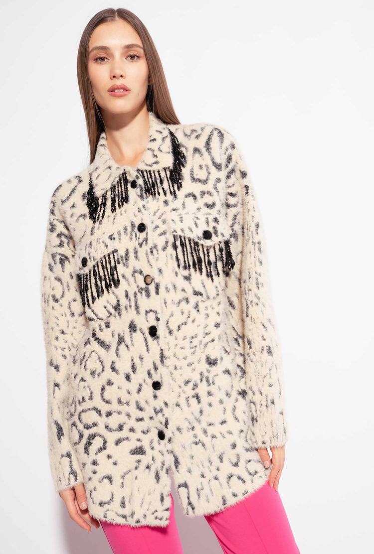 Women's Pinko Animal-print Faux Fur Jackets Cream/Black | Canada-83506299
