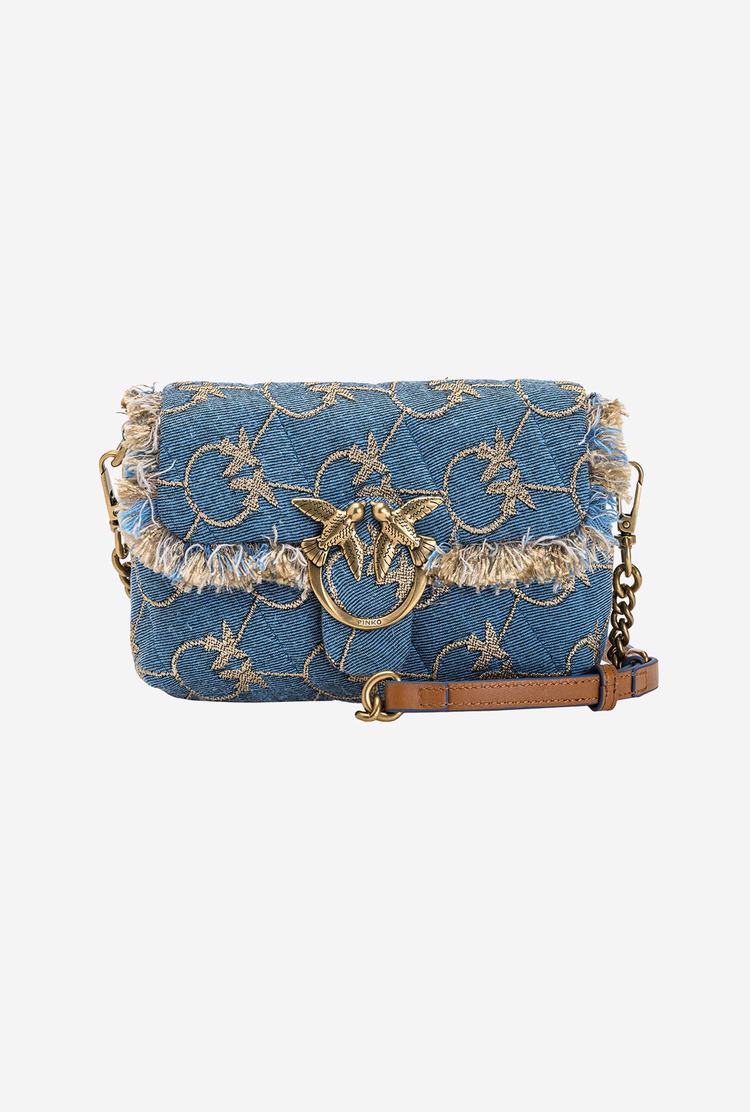 Women's Pinko Baby Love Bag Puff Denim Logo Crossbody Bags Light Blue/Gold | Canada-18437929
