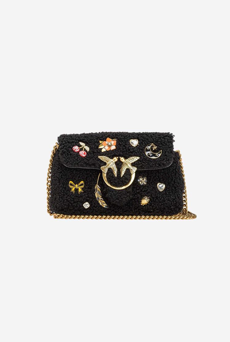 Women's Pinko Baby Love Bag Puff Magic Pins Crossbody Bags Black Gold | Canada-48152799