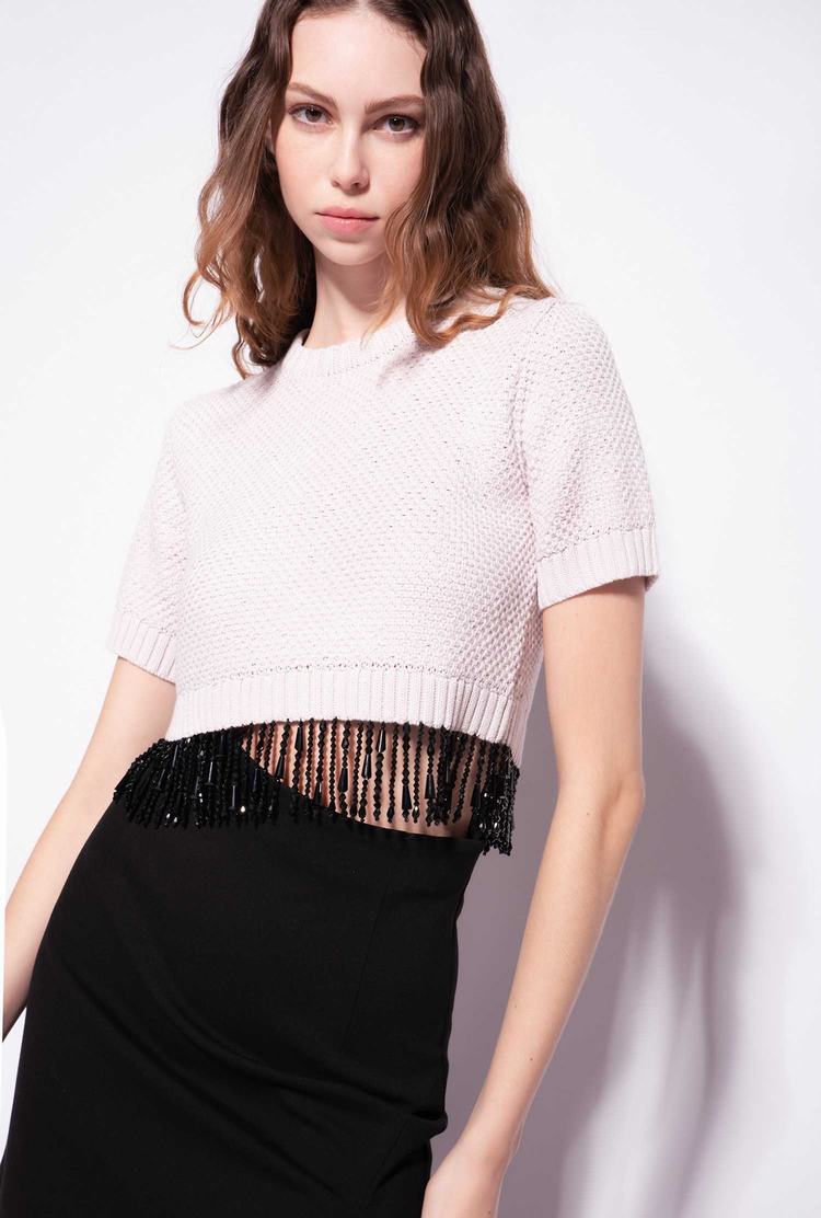 Women's Pinko Bead Detailing T Shirts Rose | Canada-60534919