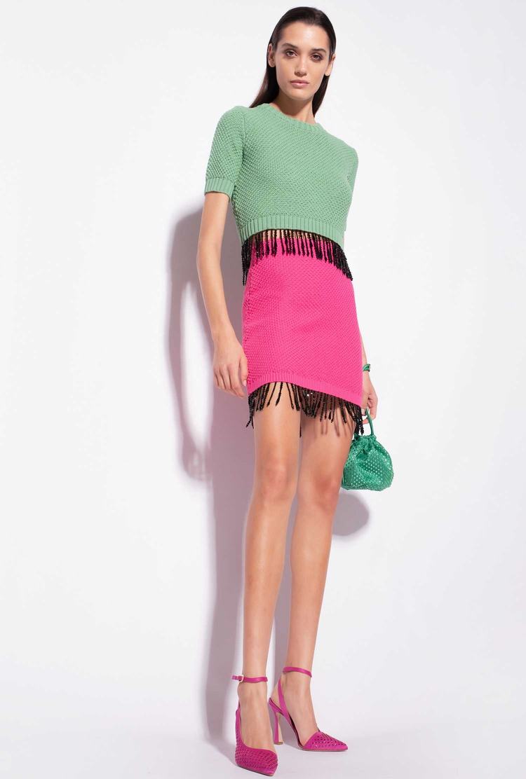 Women's Pinko Bead Detailing T Shirts Turquoise | Canada-42978519
