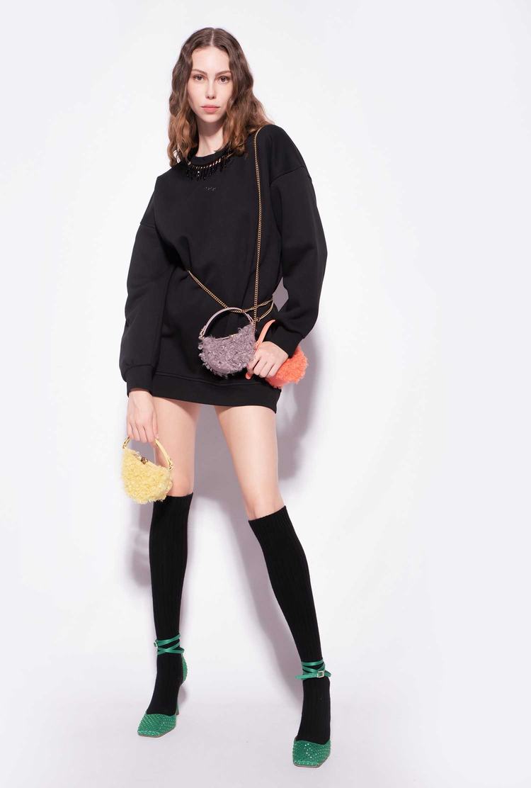 Women's Pinko Beaded Fleece Dress Black | Canada-78395029