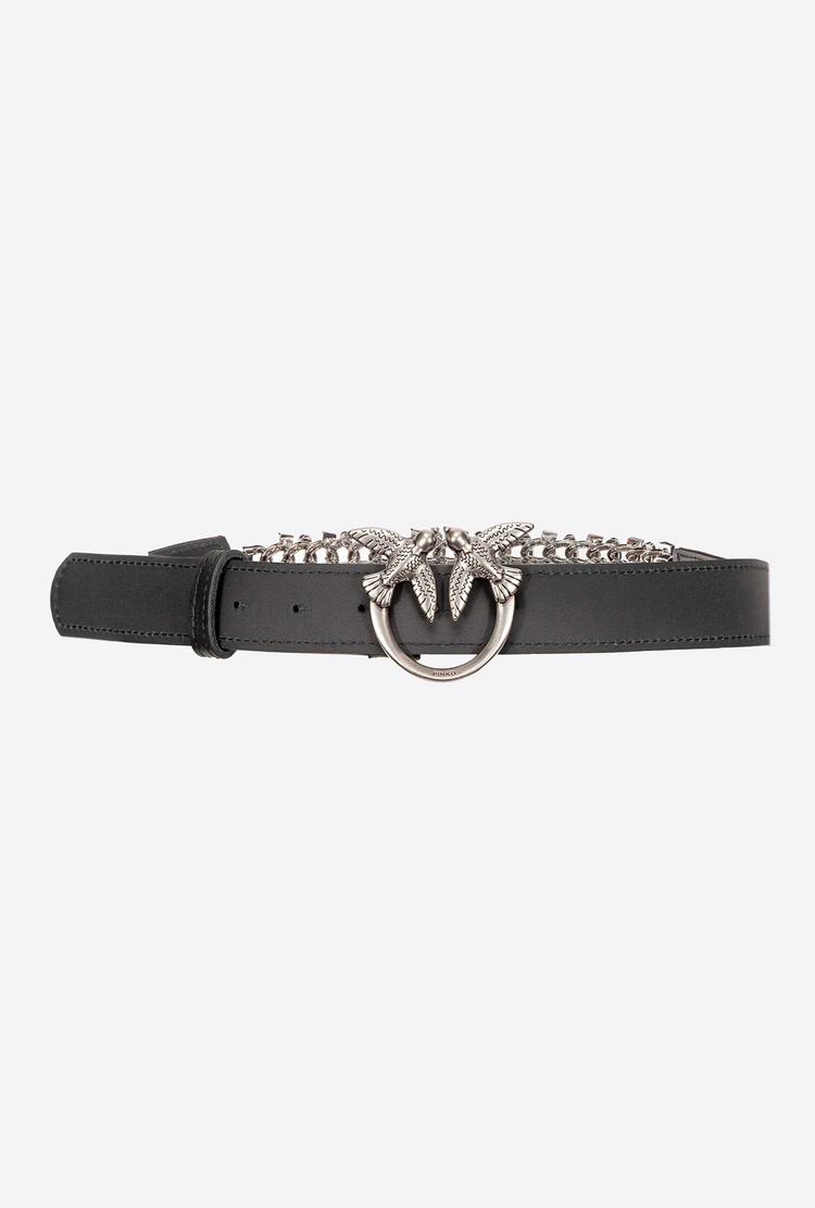 Women's Pinko Bejewelled Chain Belts Black Silver | Canada-40276959