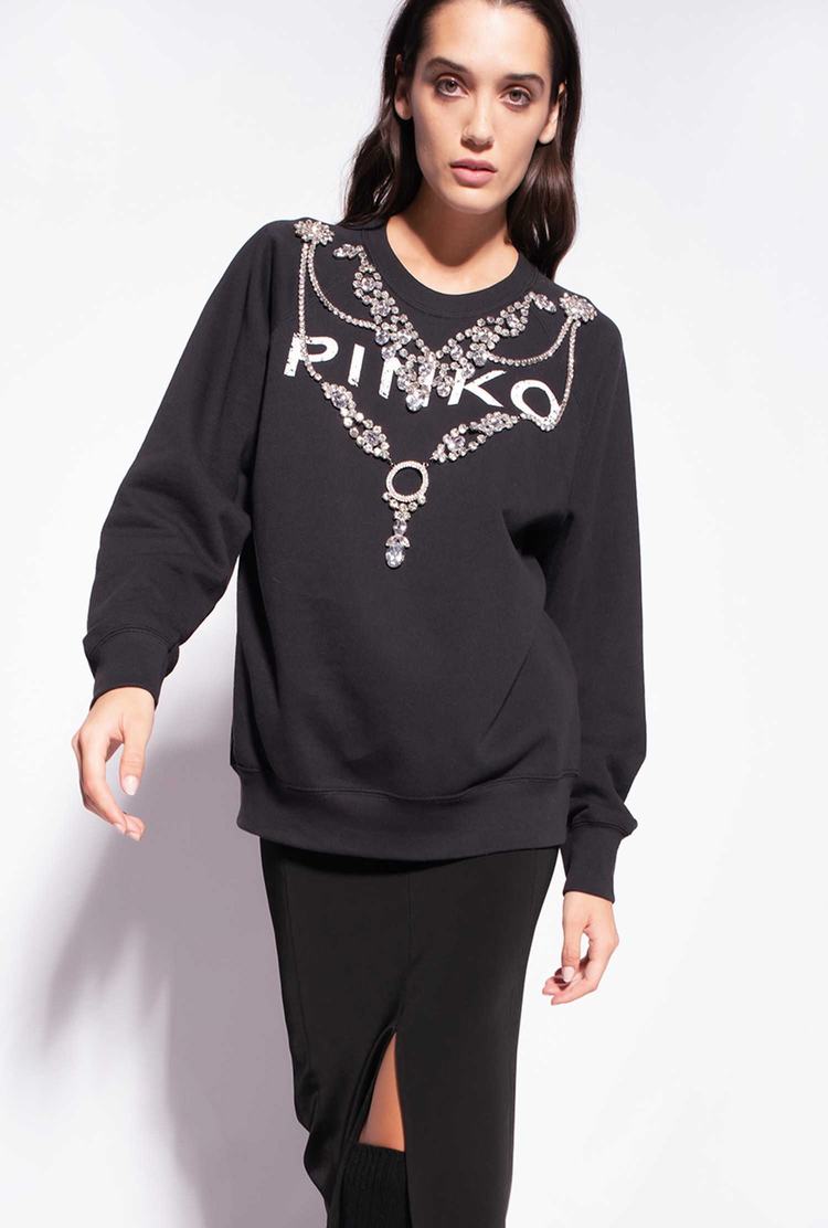 Women's Pinko Bejewelled Embellishment Sweatshirt Black | Canada-96324879