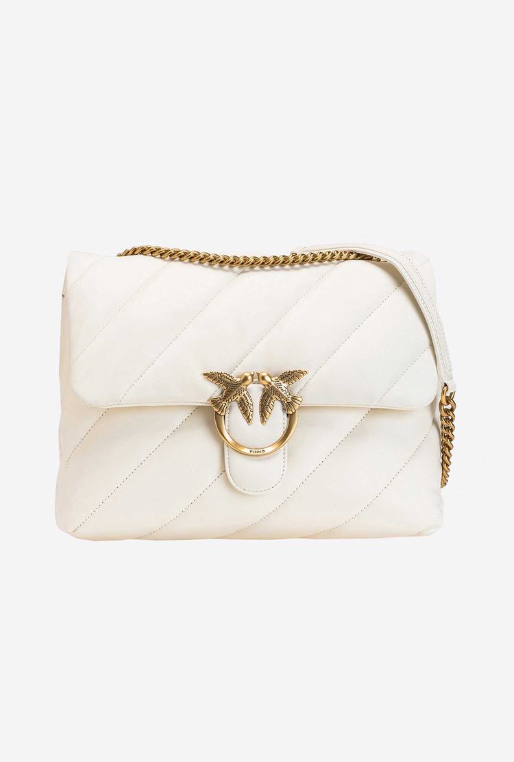 Women's Pinko Big Love Bag Puff Maxi Quilt Crossbody Bags White Gold | Canada-52468099