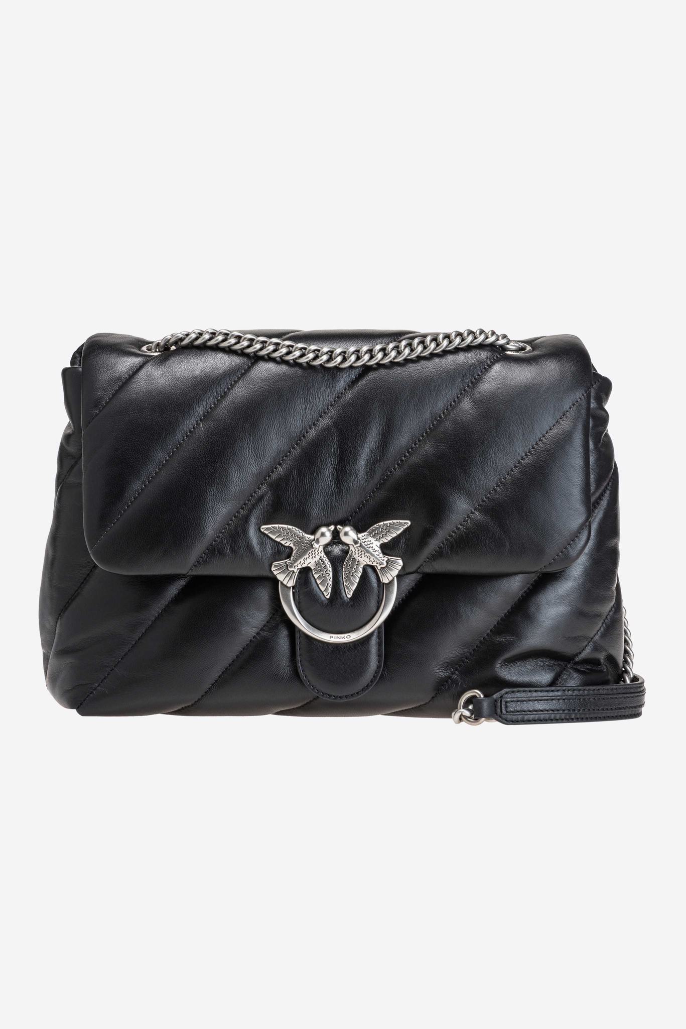 Women's Pinko Big Love Bag Puff Maxi Quilt Crossbody Bags Black Silver | Canada-73456909