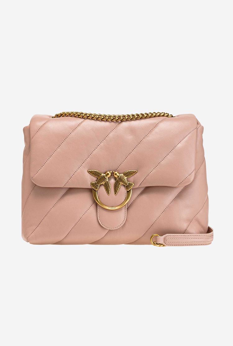Women's Pinko Big Love Bag Puff Maxi Quilt Crossbody Bags Pink Gold | Canada-76052499