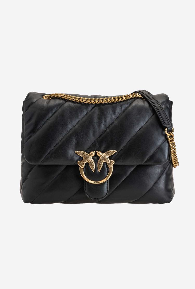 Women's Pinko Big Love Bag Puff Maxi Quilt Crossbody Bags Black Gold | Canada-86397159