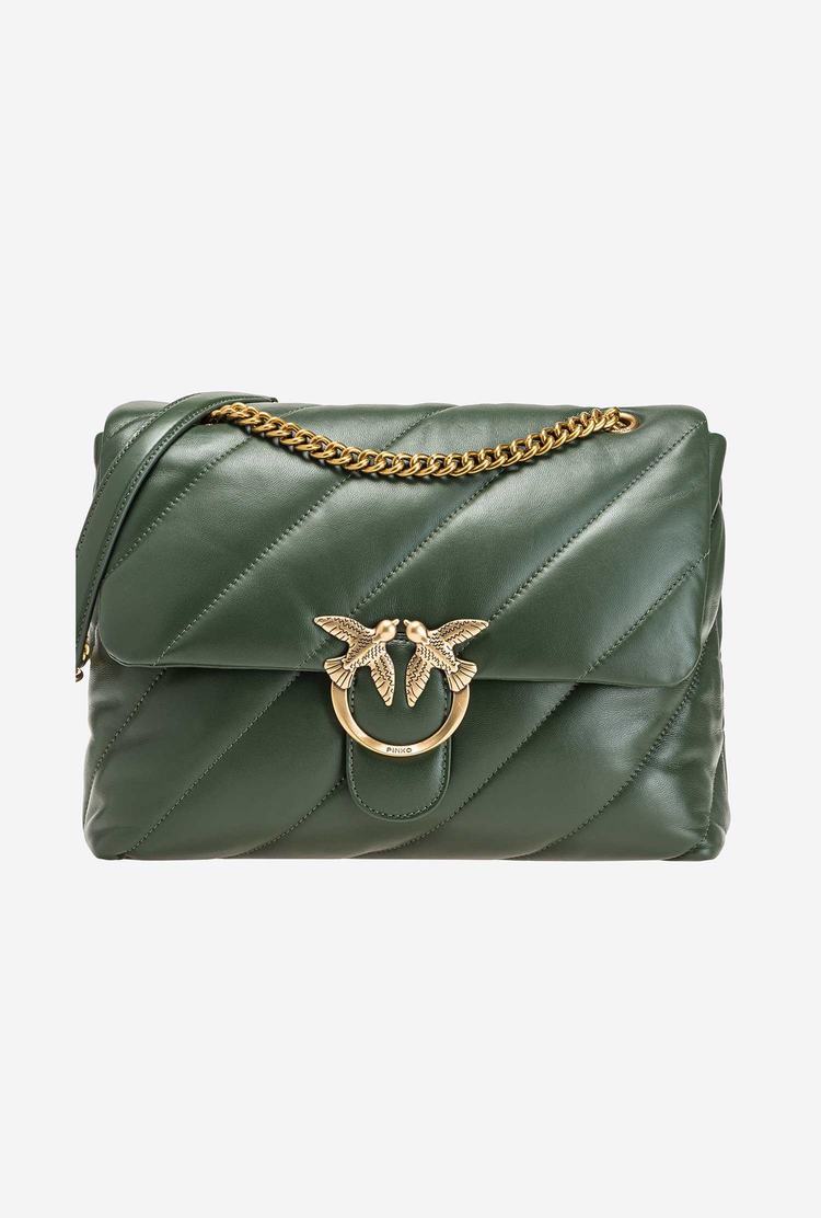 Women's Pinko Big Love Bag Puff Maxi Quilt Crossbody Bags Green Gold | Canada-95746839