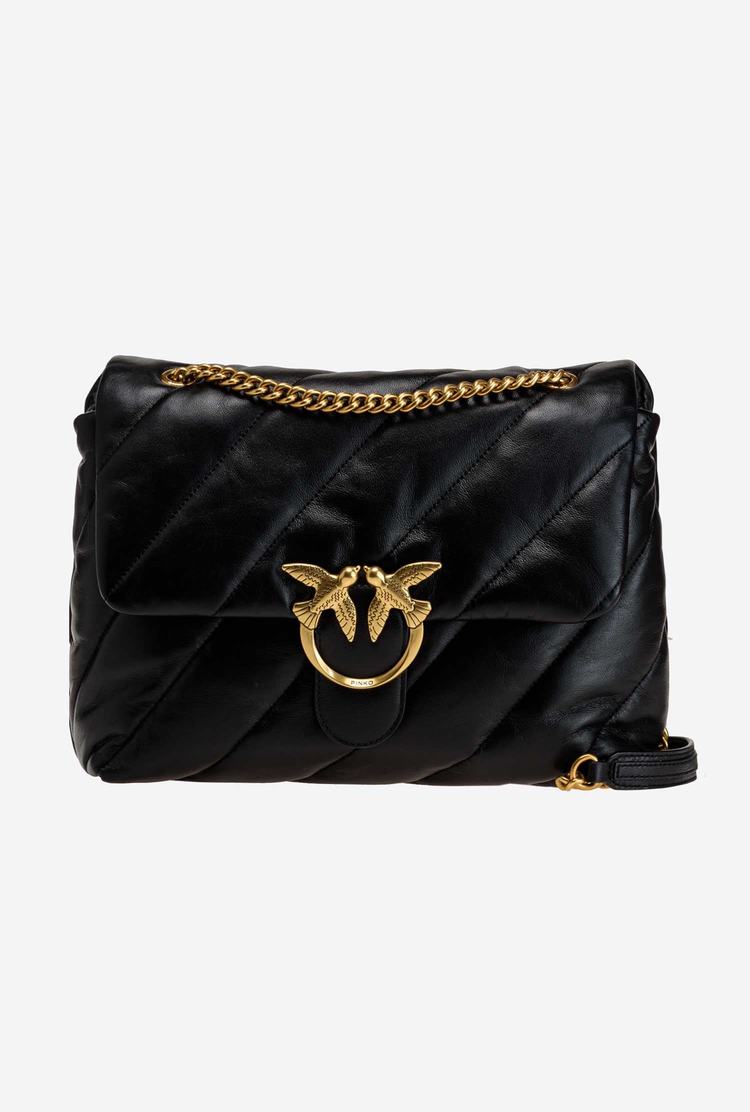 Women's Pinko Big Love Bag Puff Maxi Quilt Crossbody Bags Black Gold | Canada-98642039