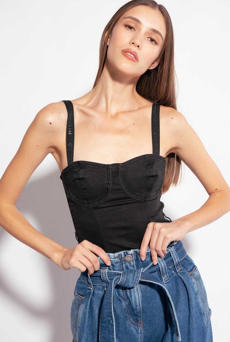 Women's Pinko Black Denim Bandeau Black | Canada-70682539