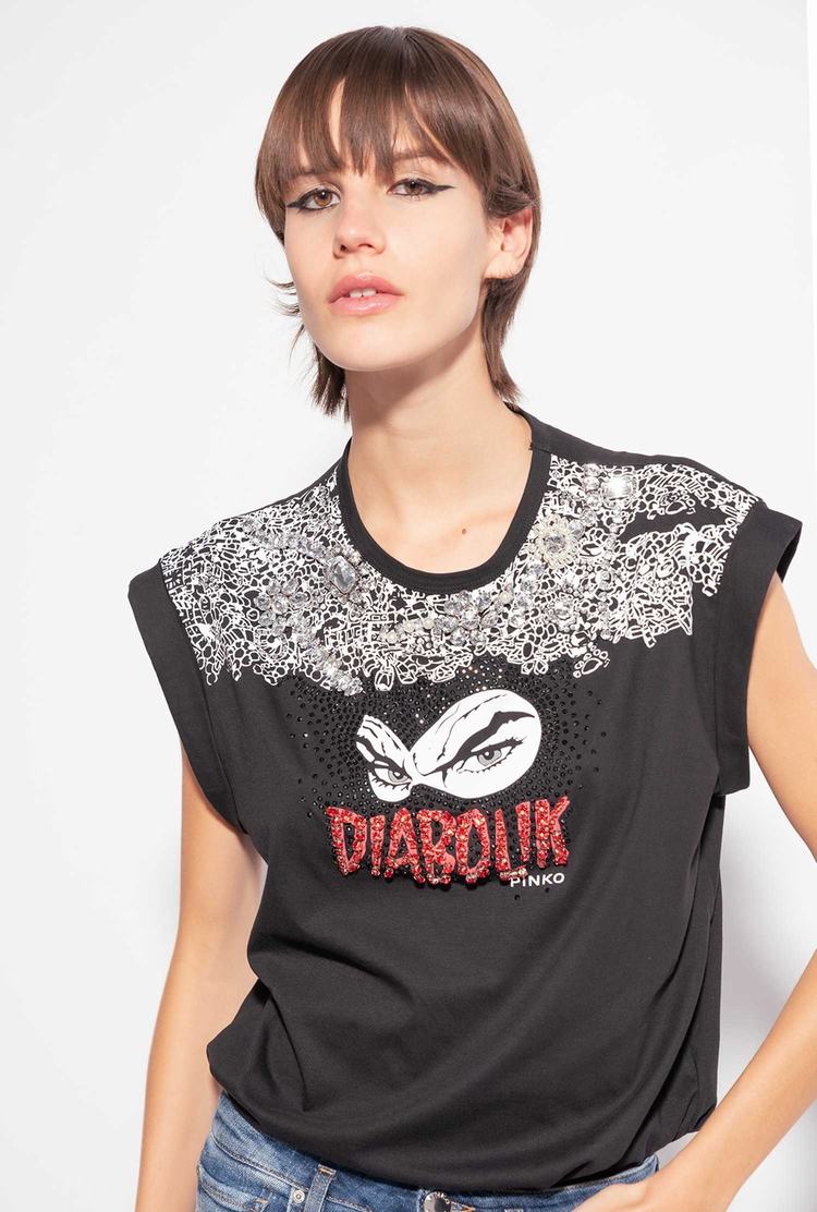 Women's Pinko Black Diabolik T Shirts Black | Canada-45692719