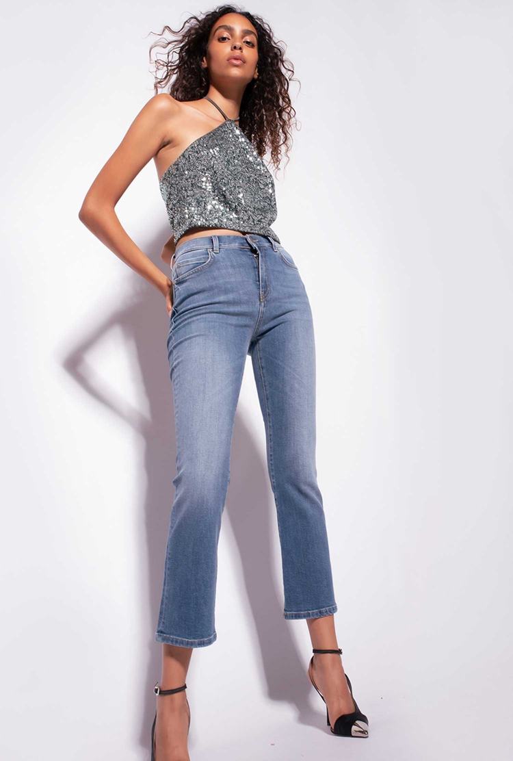 Women's Pinko Blue Denim Boot-cut Jeans Blue | Canada-64750139