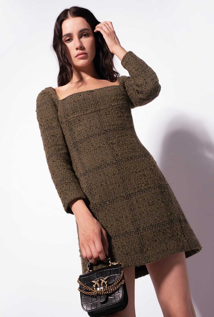 Women's Pinko Bouclé Mini Dress Green/Black | Canada-06784139
