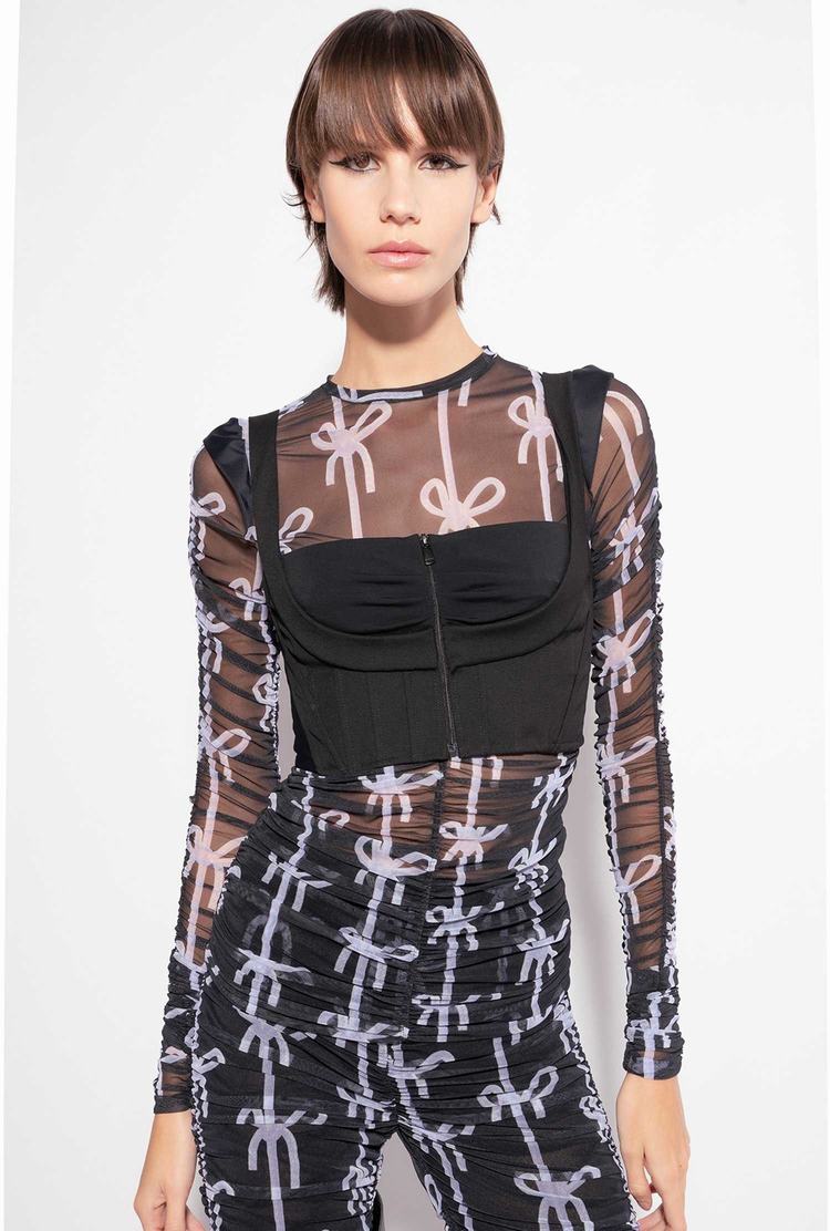 Women's Pinko Bow Print T Shirts Black | Canada-54209169