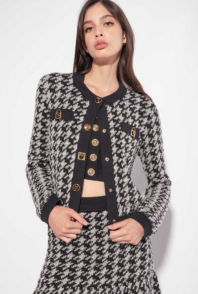 Women's Pinko Boxy Houndstooth Jackets Multicolor White/Black | Canada-68924759