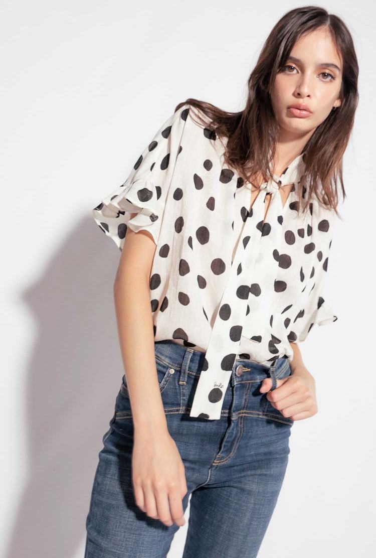 Women's Pinko Boxy Polka-dot Shirts White/Black | Canada-19705849