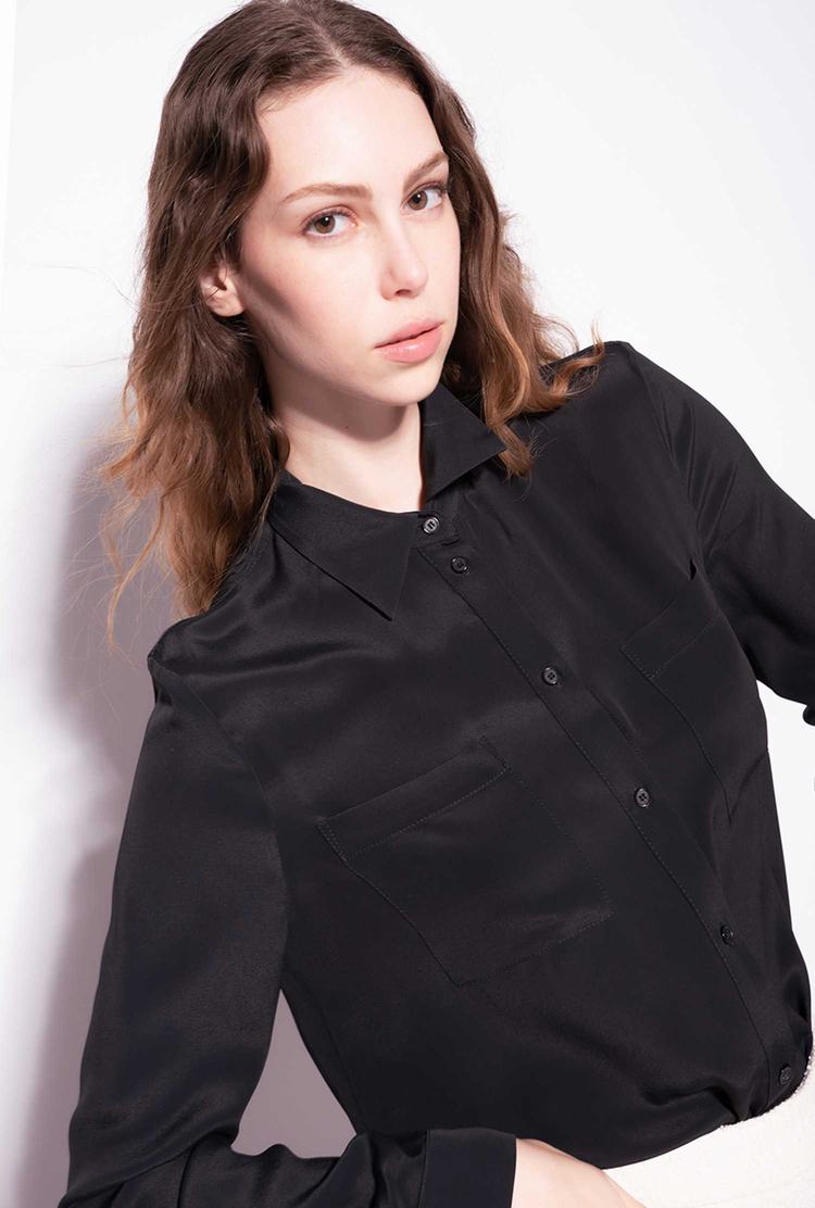 Women's Pinko Breast Pocket Shirts Black | Canada-19628709