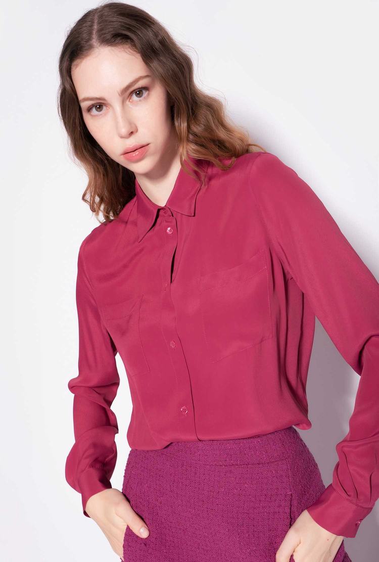 Women's Pinko Breast Pocket Shirts Fuchsia | Canada-09284169