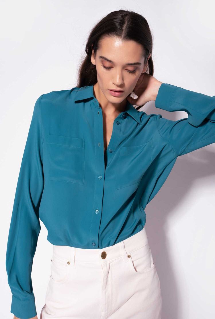 Women's Pinko Breast Pocket Shirts Peacock Green | Canada-04253799