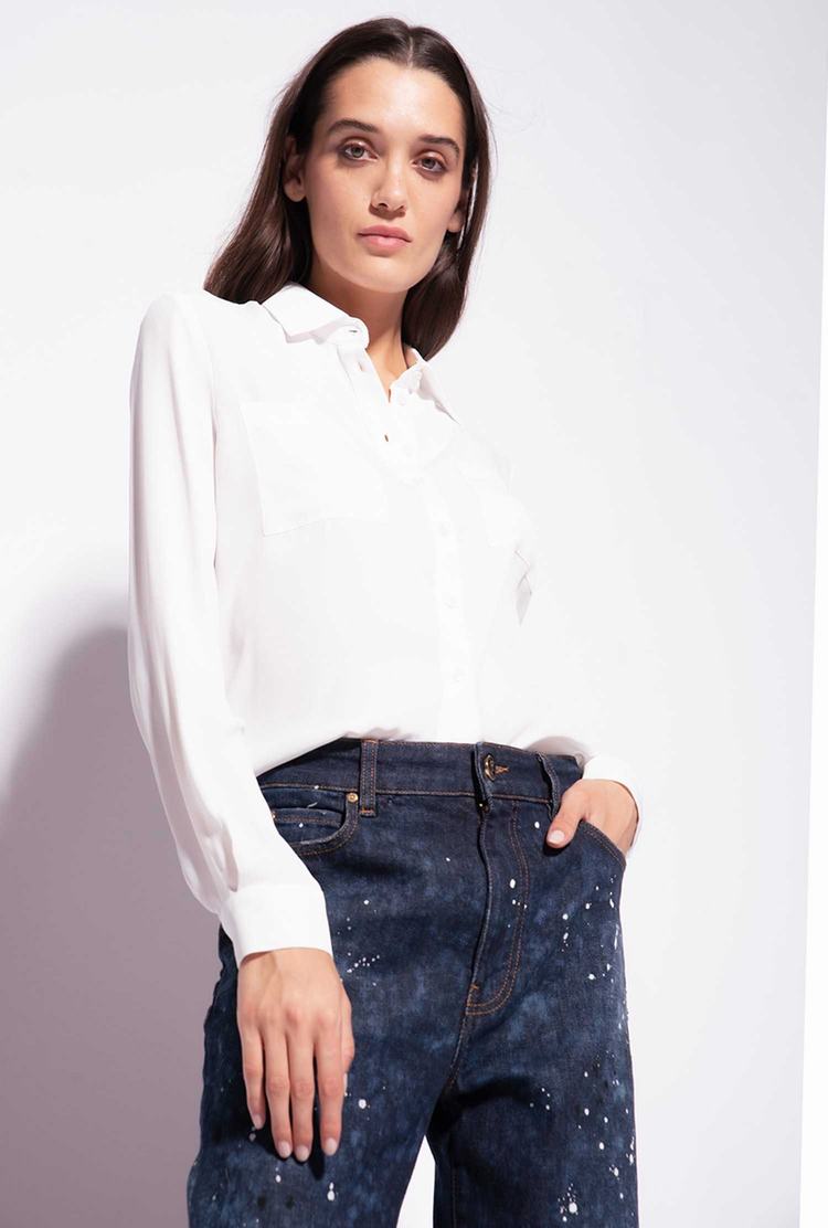 Women's Pinko Breast Pocket Shirts White | Canada-14690389