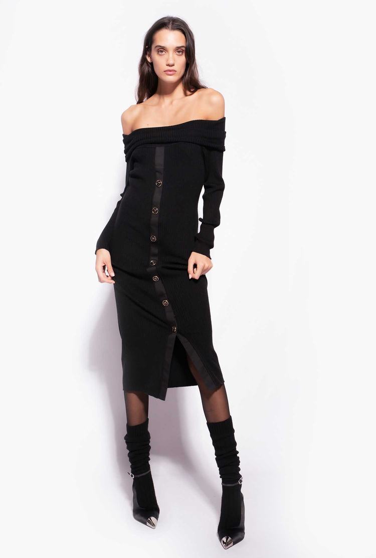Women's Pinko Buttons Dress Black | Canada-57643189