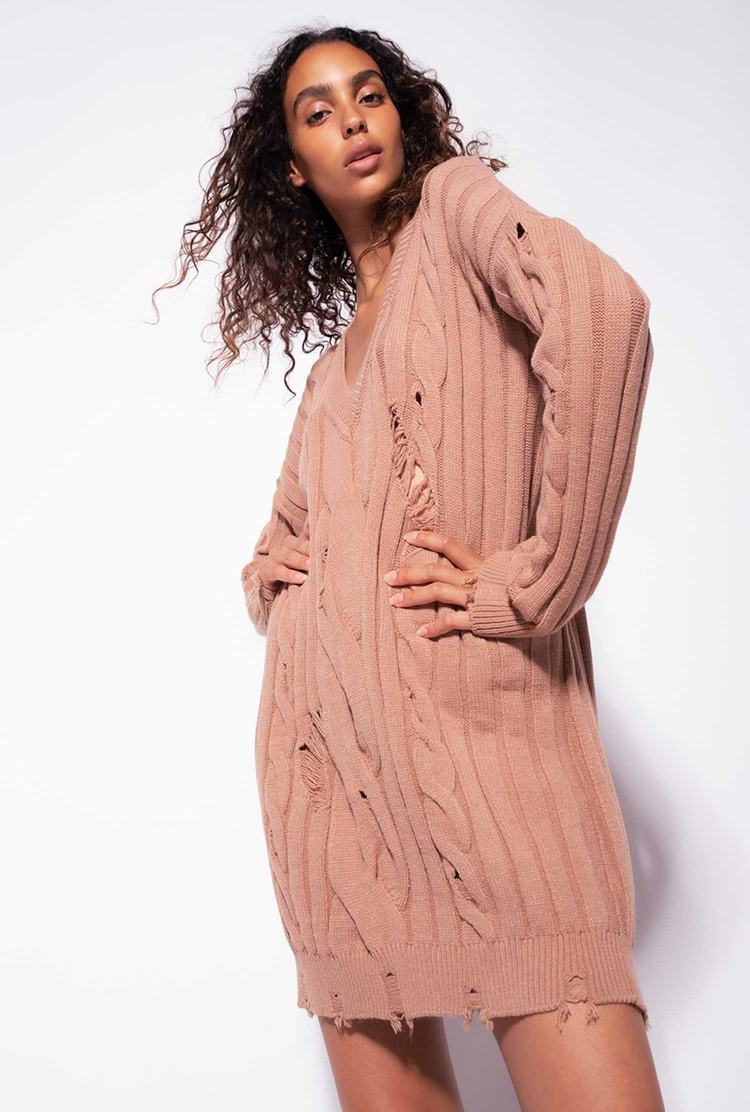 Women's Pinko Cable-knit Dress Beige | Canada-54769209