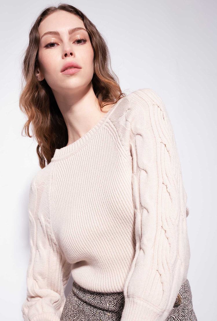 Women's Pinko Cable-knit Pullover Beige | Canada-17649509
