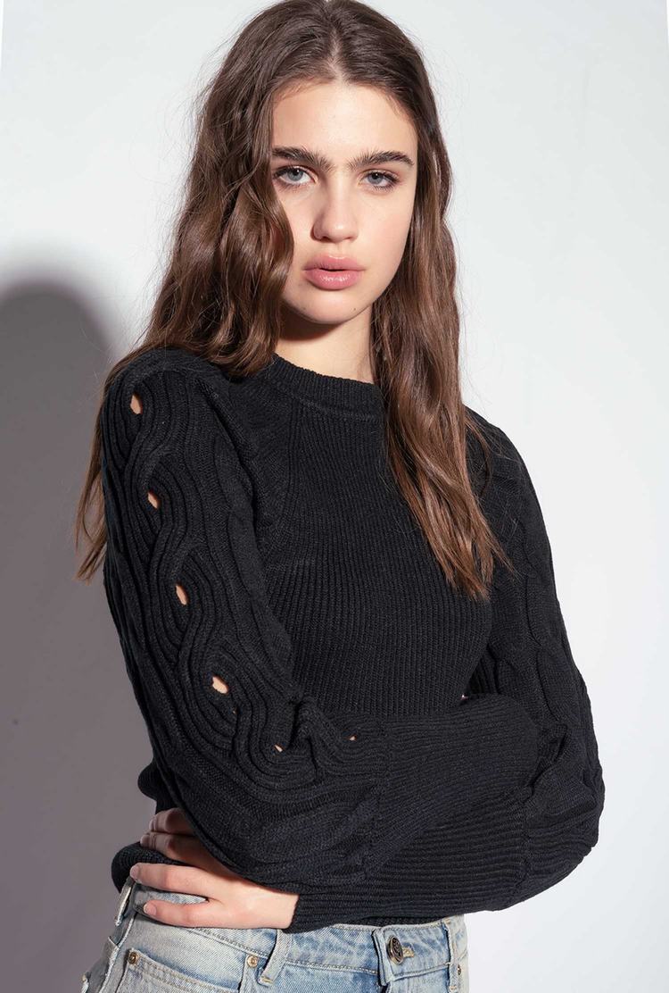 Women's Pinko Cable-knit Pullover Black | Canada-32670489