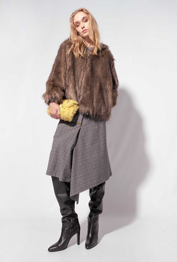 Women's Pinko Calf-length Check Skirts Dark Grey | Canada-26174809