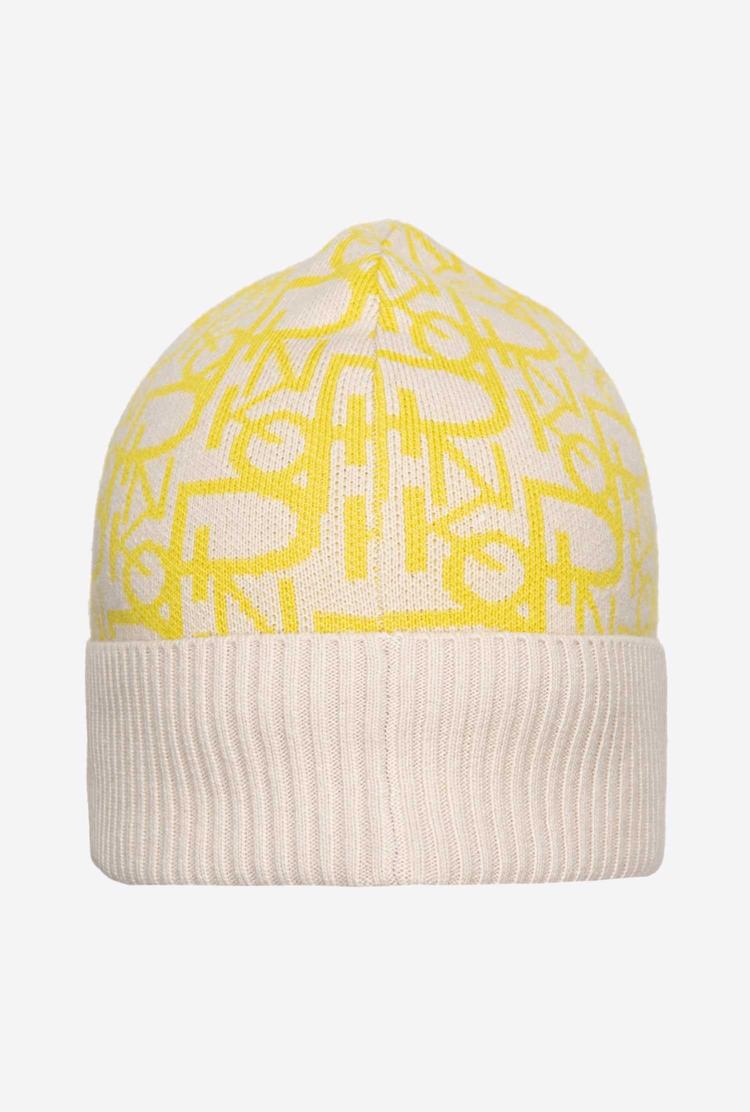 Women's Pinko Cashmere Jacquard Beanie Beige/Yellow | Canada-49570819