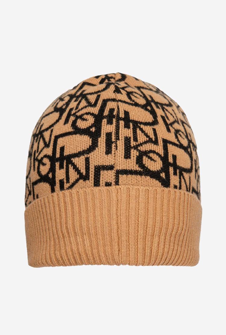 Women's Pinko Cashmere Jacquard Beanie Brown/Black | Canada-80675929