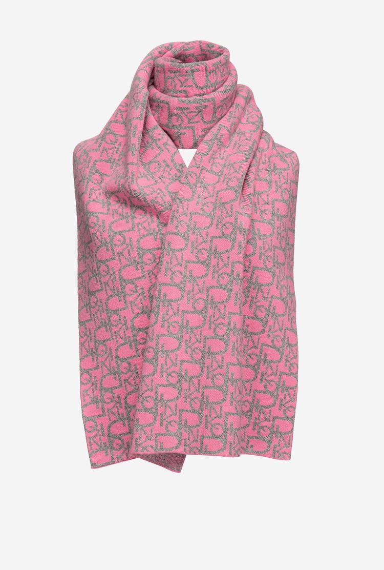 Women's Pinko Cashmere Jacquard Scarves Pink/Grey | Canada-40791839