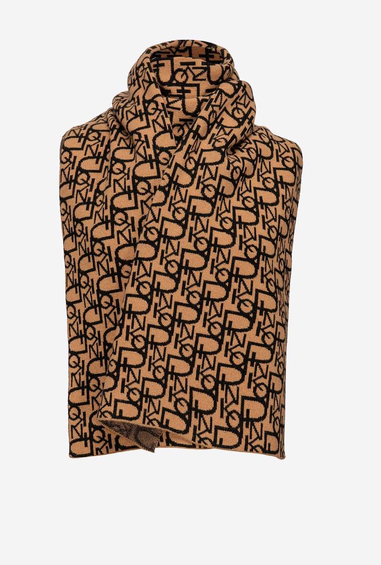 Women's Pinko Cashmere Jacquard Scarves Brown/Black | Canada-79162549