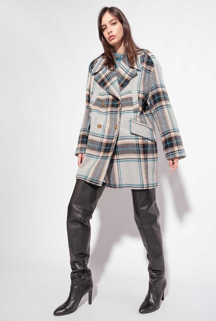 Women's Pinko Check Coats Grey/Turquoise | Canada-90253179