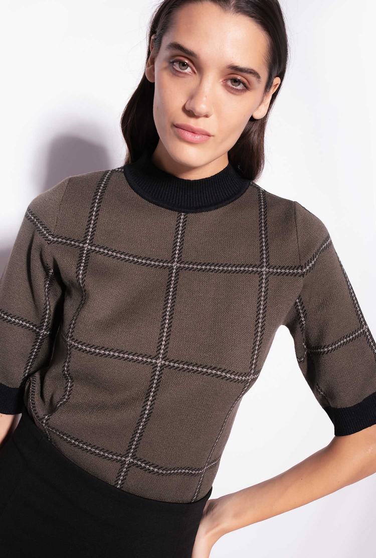 Women's Pinko Check Jacquard Sweaters Multicolor Green/Beige | Canada-65381279