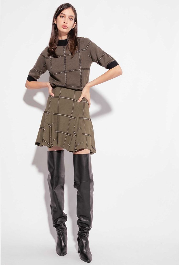 Women's Pinko Check Mini Skirts Multicolor Green/Beige | Canada-63419759
