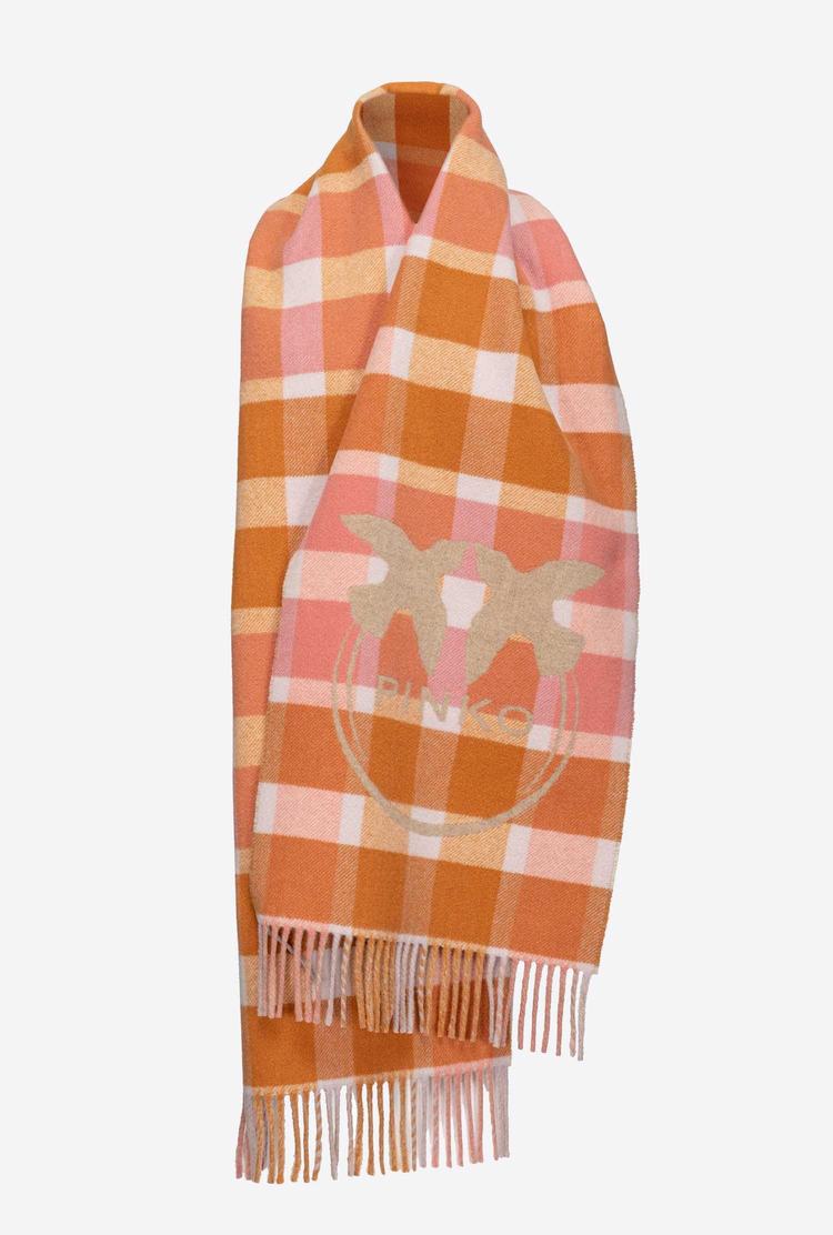 Women's Pinko Check Wool Scarves Multicolor Pink/Red Brown | Canada-86310959