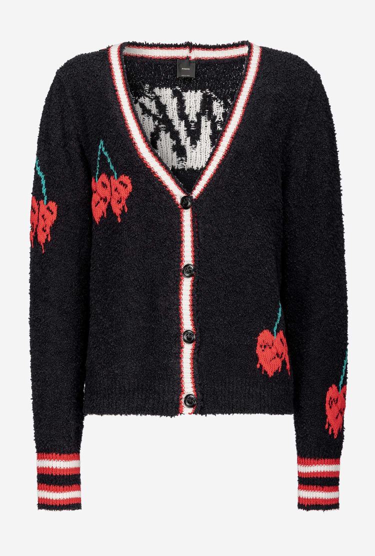 Women's Pinko Cherry Inlay Cardigan Multicolor Black/Red | Canada-07615849