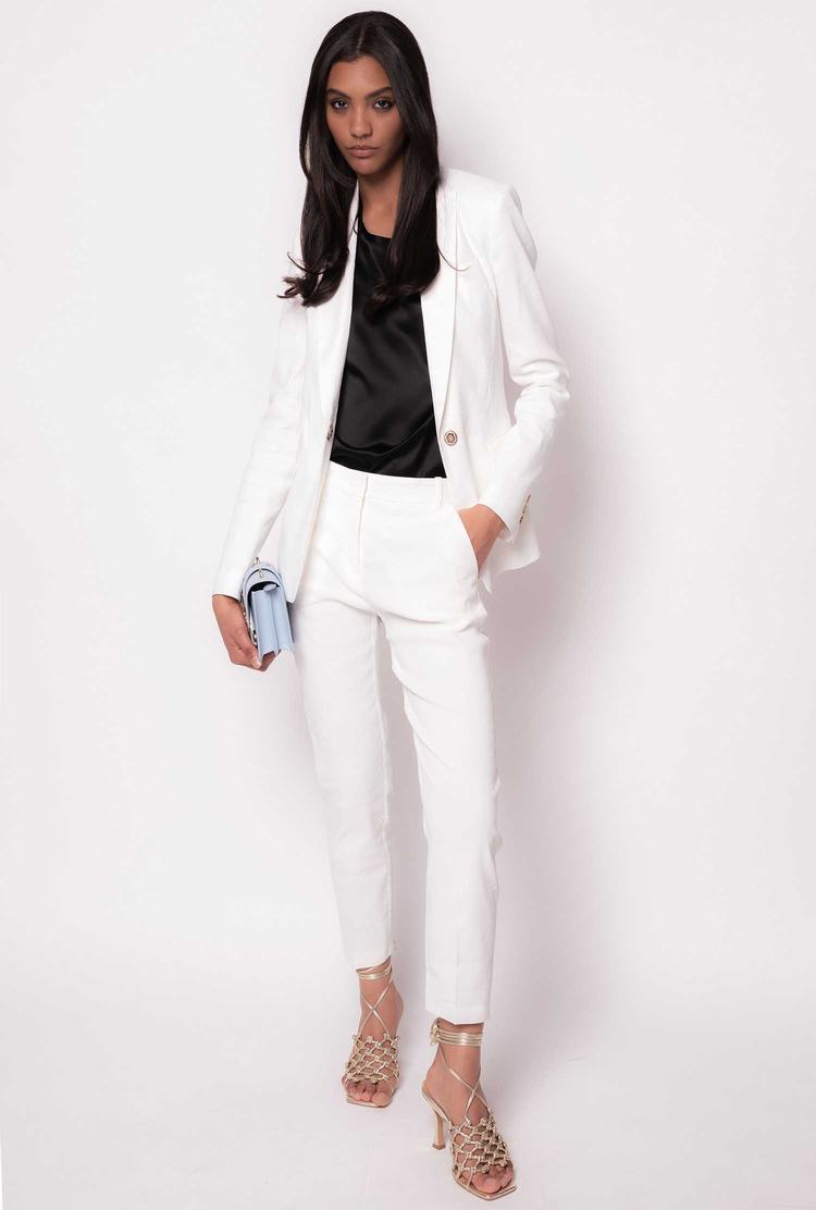 Women's Pinko Cigarette-fit Linen-fabric Pants White | Canada-48529369