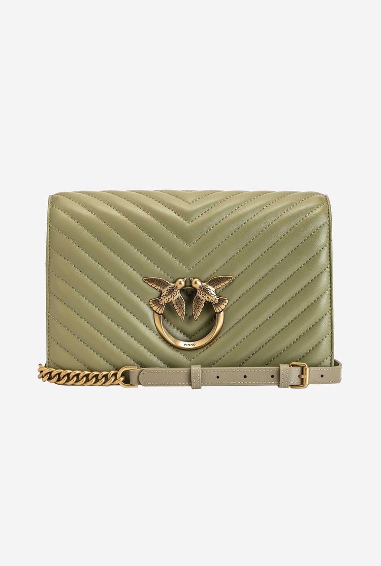 Women's Pinko Classic Love Bag Click Chevron Crossbody Bags Olive Green Gold | Canada-59647329
