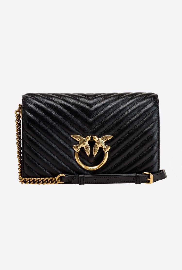Women's Pinko Classic Love Bag Click Chevron Crossbody Bags Black Gold | Canada-82156099