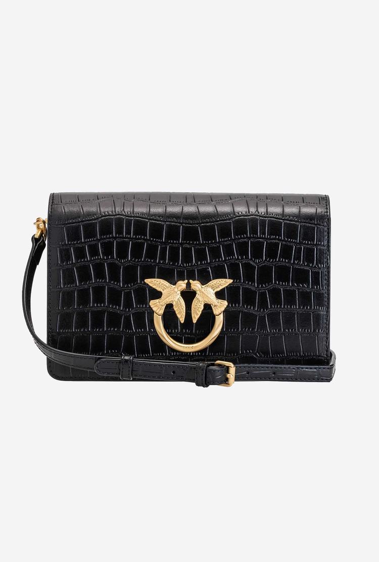 Women's Pinko Classic Love Bag Click Pure Shapes Crossbody Bags Black Gold | Canada-58492019
