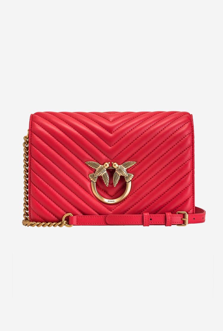 Women's Pinko Classic Love Bag Click V Quilt Crossbody Bags Red Gold | Canada-19807349