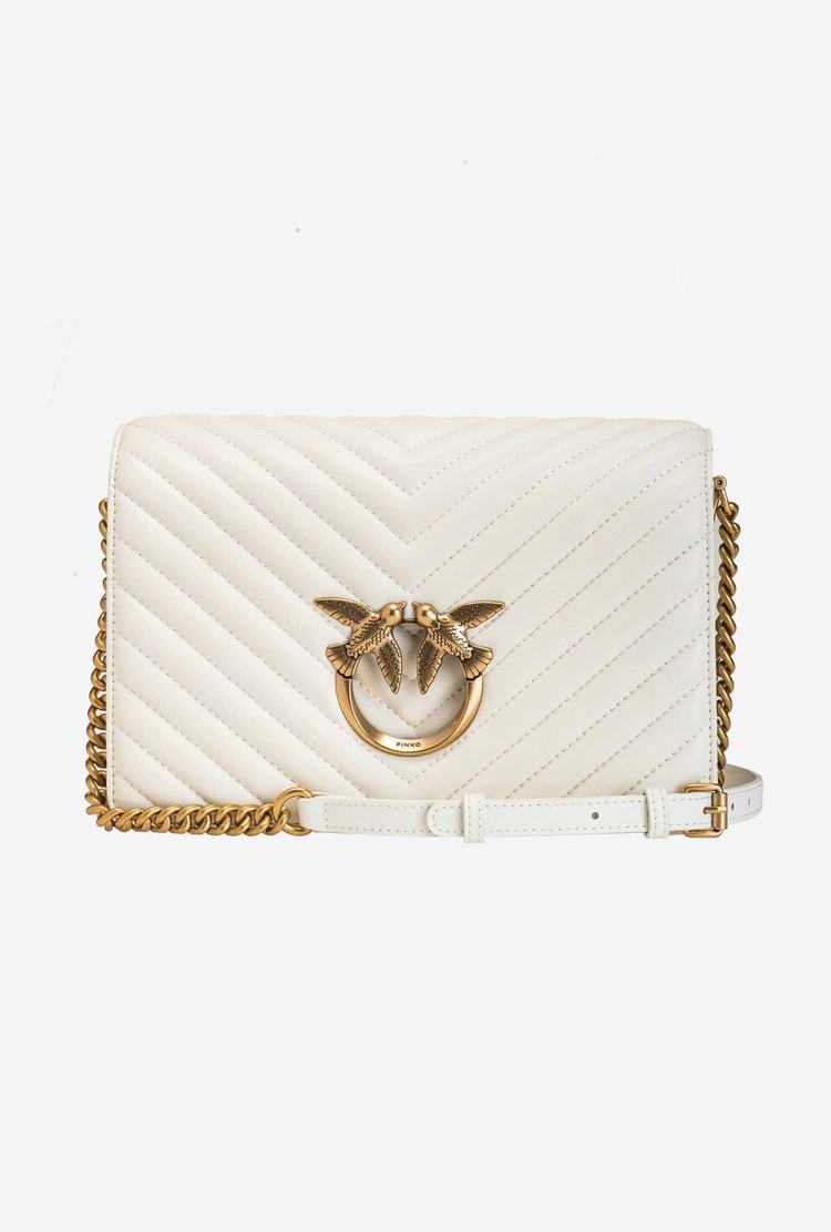 Women's Pinko Classic Love Bag Click V Quilt Crossbody Bags White Gold | Canada-38597049