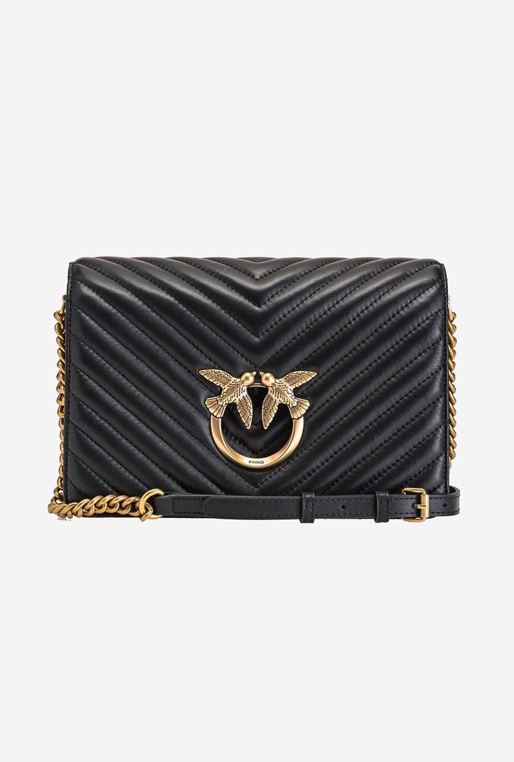 Women's Pinko Classic Love Bag Click V Quilt Crossbody Bags Black Gold | Canada-50648919