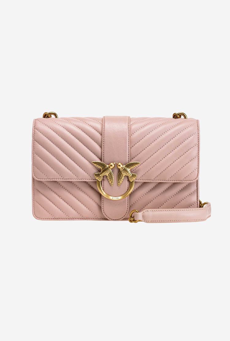 Women's Pinko Classic Love Bag Icon Chevron Crossbody Bags Pink Gold | Canada-63490219