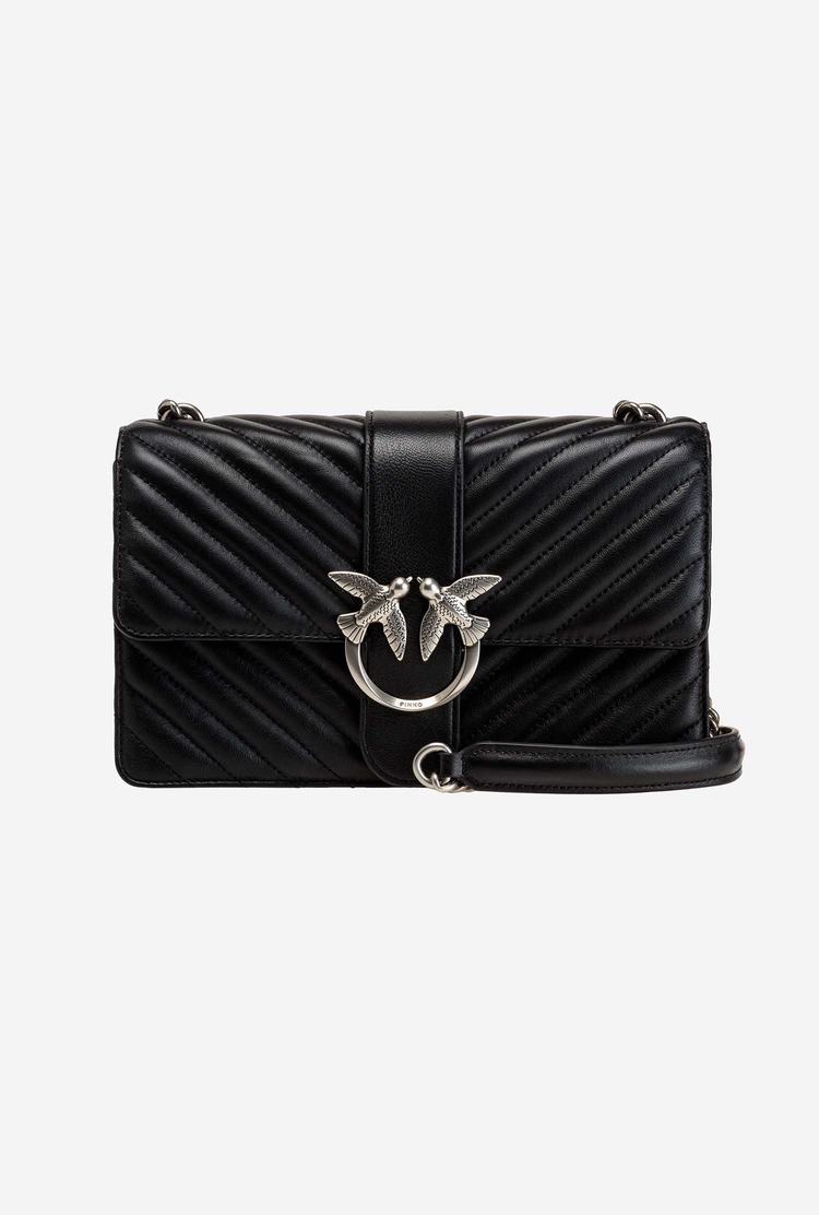 Women's Pinko Classic Love Bag Icon Chevron Crossbody Bags Black Silver | Canada-70842169